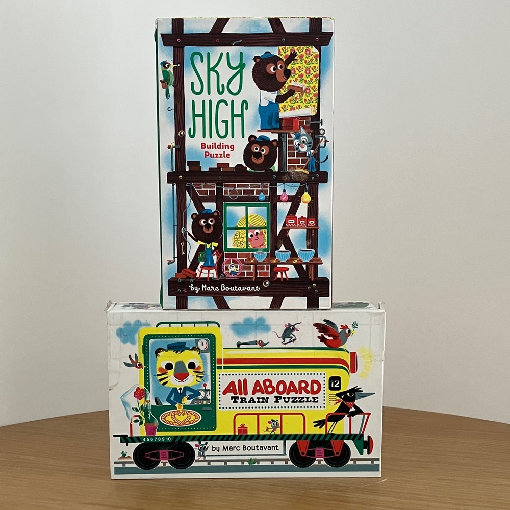 Chronicle Books All Aboard Train Puzzle and Sky High Building Puzzle Set